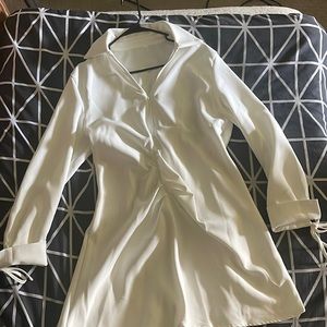 Ruched Front Lace Up Back Shirt Dress